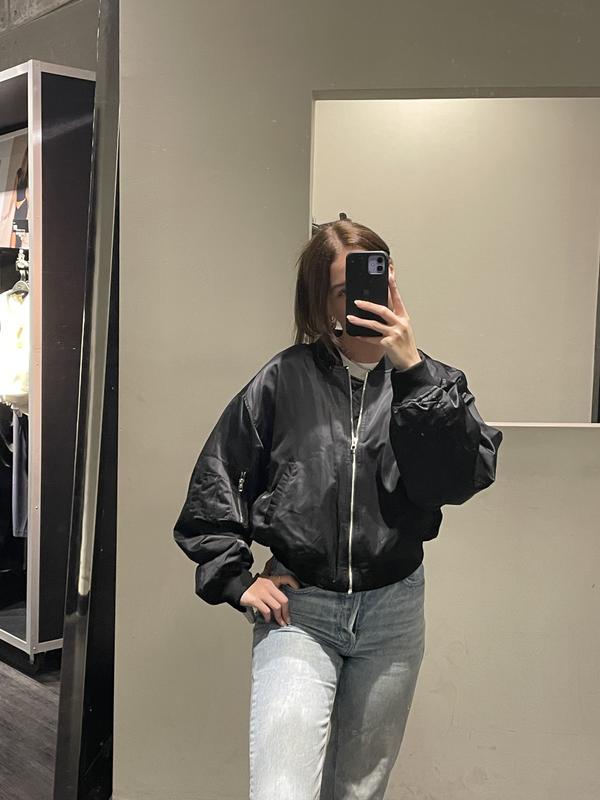 Cropped satin bomber jacket sales