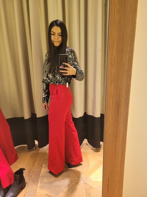 Plus Red Extreme Wide Leg Trousers