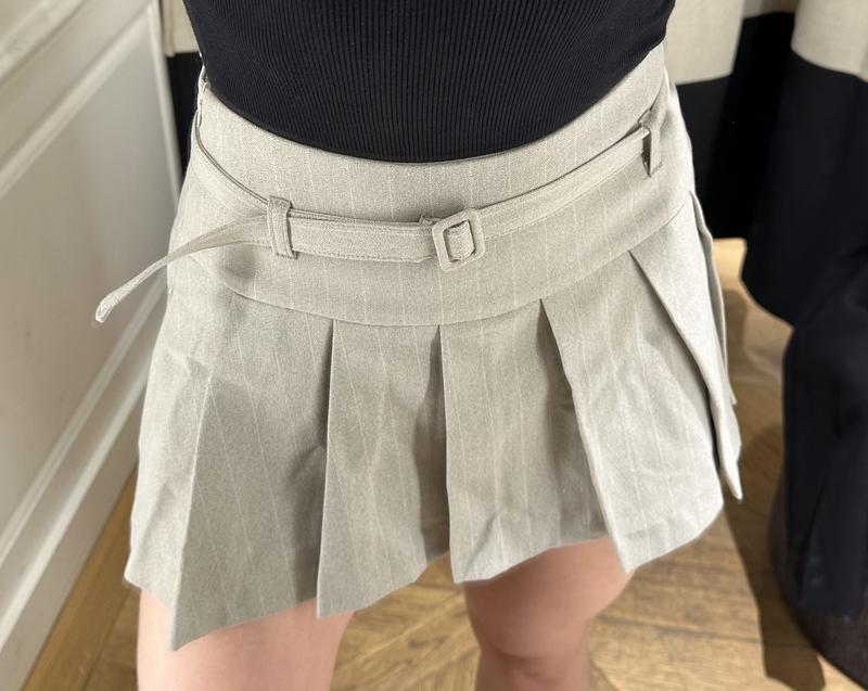 Belted Pleated Mini Skort