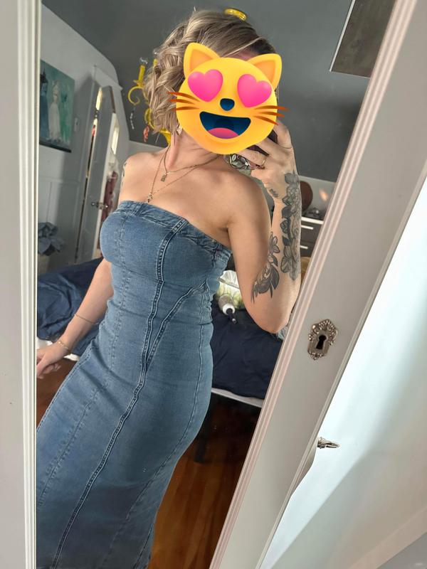 Denim Midi Tube Dress Blue | Dynamite