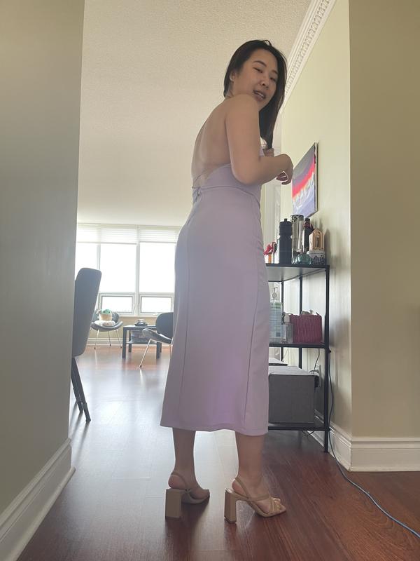 Asymmetrical Open Back Midi Dress Black | Dynamite