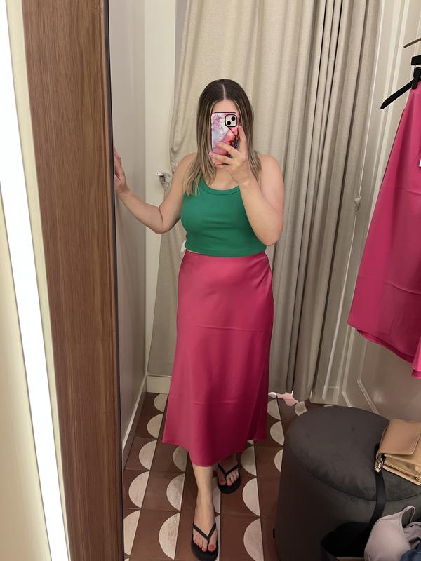 Melody Satin Slip Midi Skirt Brobei