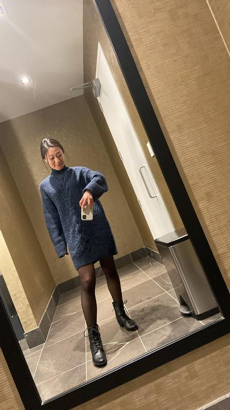 Cable Knit Mock Neck Dress Blue