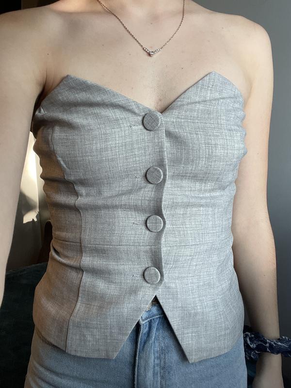 Leilani Button Detail Bustier Top Grey | Dynamite