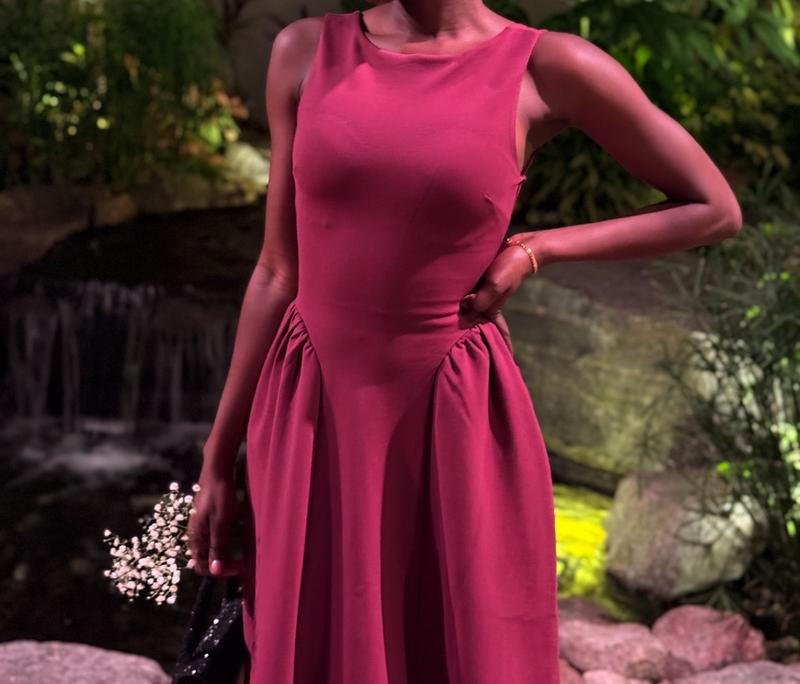 Iris Flared Ponte Maxi Dress Purple | Dynamite