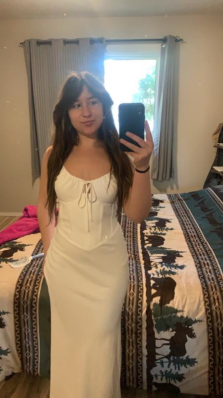 knee length dresses for ladies Linen-Blend Tie-Back Corset Midi Dress — GAP (International) main image 1