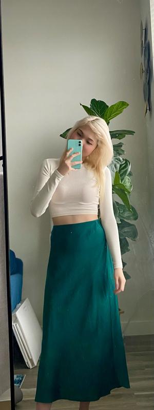 Melody Satin Slip Midi Skirt Green | Dynamite