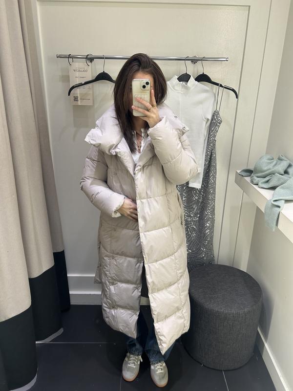 Express long belted puffer coat deals