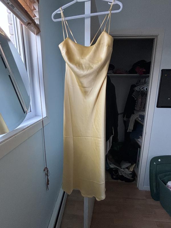 dynamite yellow satin dress Halter Satin Maxi Dress Yellow