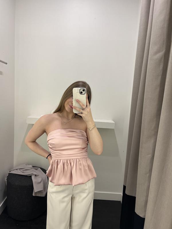 トップス SATIN COMBINATION PEPLUM TANK TOP Ruched Peplum Satin Top Pink | Dynamite