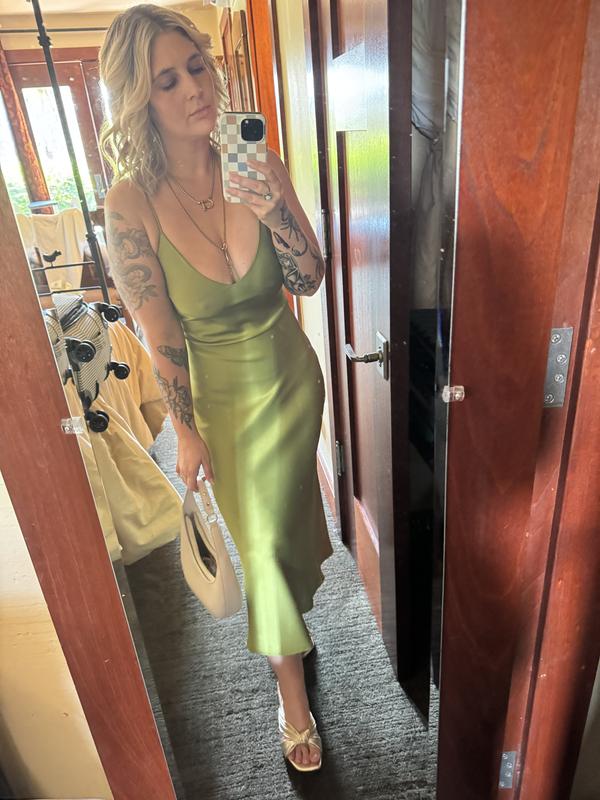 Aimee Satin Maxi Dress GREEN | Dynamite