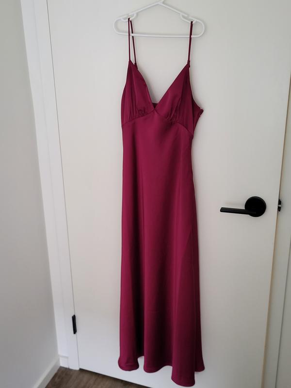Sage Satin Midi Dress Burgundy