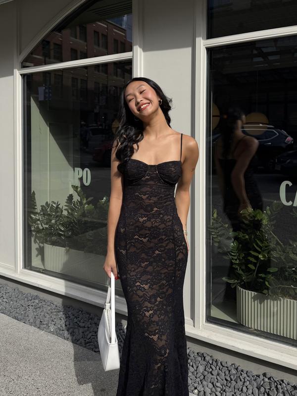 Monet Lace Overlay Maxi Dress Black | Dynamite