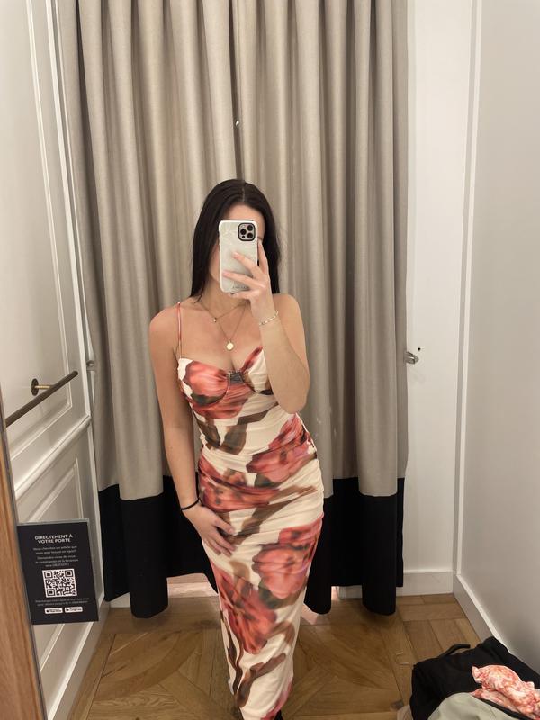 Ruched Mesh Midi Dress PINK | Dynamite