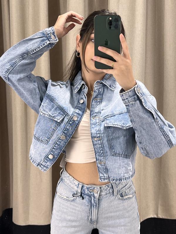 Cropped Denim Shirt Jacket Blue Dynamite