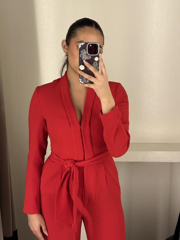 Rania Belted Blazer Jumpsuit Red