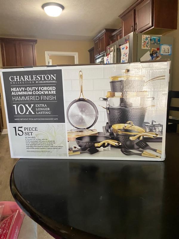 Granitestone Charleston Collection Hammered Black 15 Piece Nonstick Cookware  Set with Utensils & Reviews