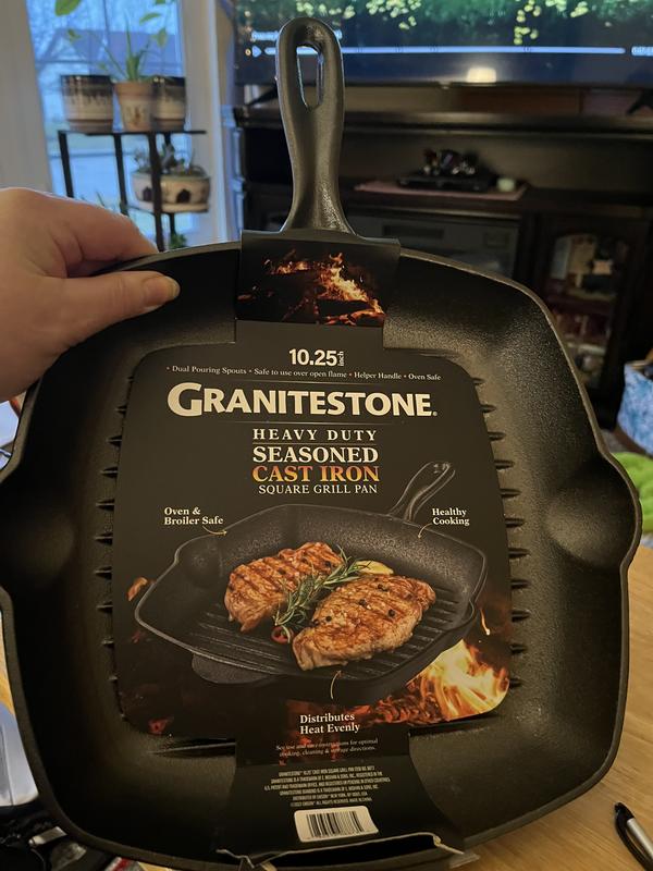 Granitestone 10.25 in. Pre-Seasoned Cast Iron Square Grill Pan, Black
