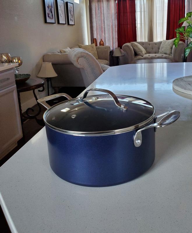 Granitestone 5 Quart Nonstick Aluminum Stock Pot with Tempered Glass Lid, Oven & Dishwasher Safe Color: Blue 7504