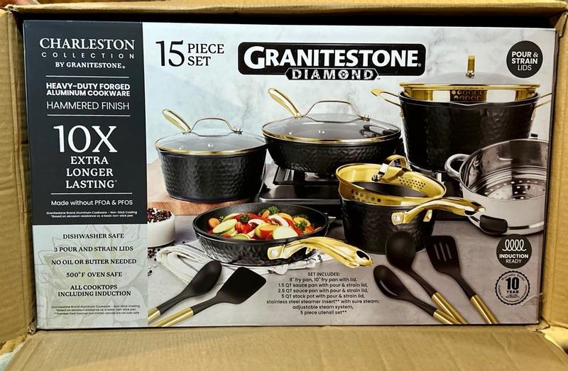 Granitestone Charleston Hammered 15 Piece Cookware Set, White