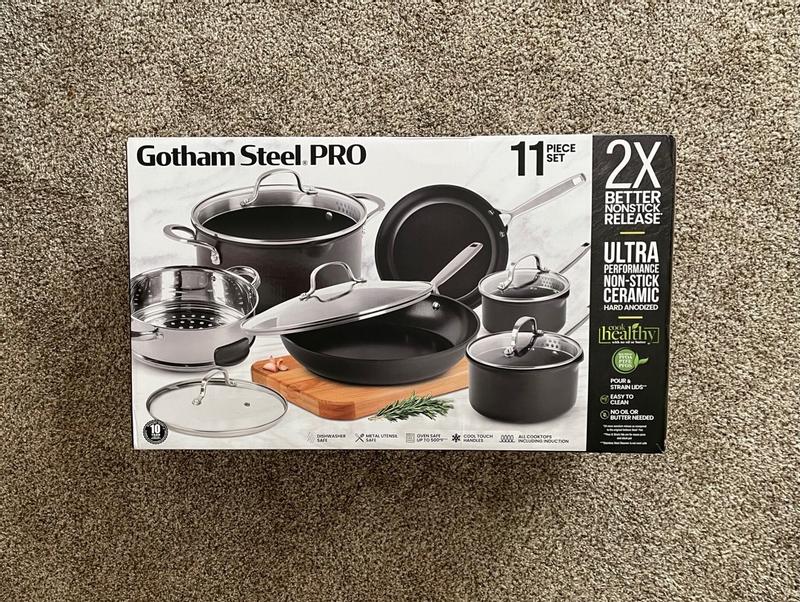 Gotham Steel Pro 2x Nonstick 11pc Hard Anodized Aluminum Ceramic Cookware  Set