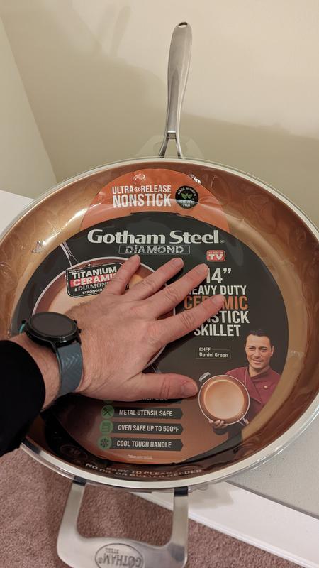 Gotham Steel 14 Frying Pan with Helper Handle, Orange