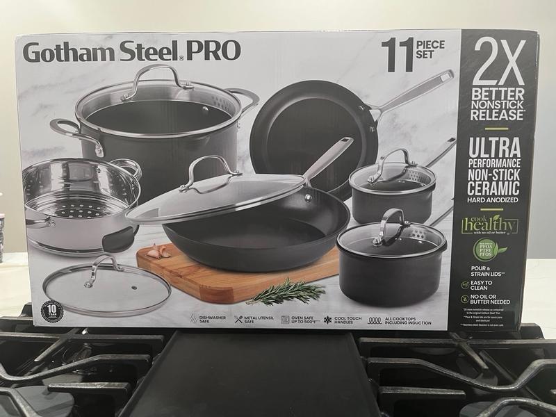 Gotham Steel Pro 2x Nonstick 11pc Hard Anodized Aluminum Ceramic Cookware  Set