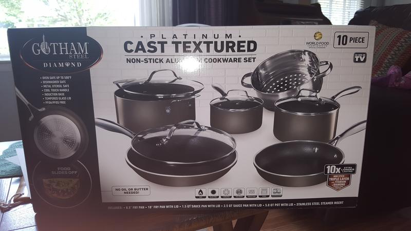 Gotham Steel Platinum Cast 10 Piece Ceramic Nonstick Cookware Set, Stay  Cool Handles, Oven & Dishwasher Safe & Reviews