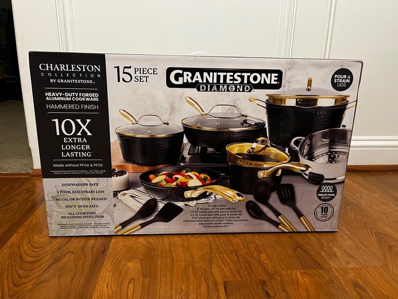 Granitestone Charleston Collection Hammered White 15 Piece Nonstick Cookware  Set with Utensils & Reviews