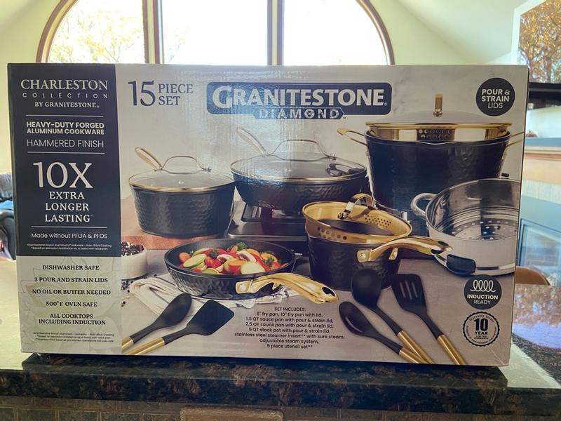 Granitestone Charleston Collection Hammered White 15 Piece Nonstick Cookware  Set with Utensils & Reviews