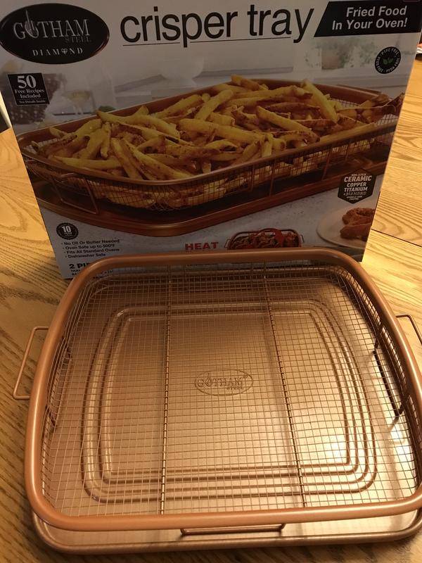 Gotham Steel Air Fryer Tray, 2 Piece Nonstick Copper Crisper Air Fry Basket  For Convection Oven, Also Great For Baking & Crispy Foods, Dishwasher Safe
