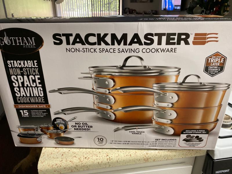 Gotham Steel Gotham Steel StackMaster 14-in Aluminum Cookware Set with Lid  in the Cooking Pans & Skillets department at