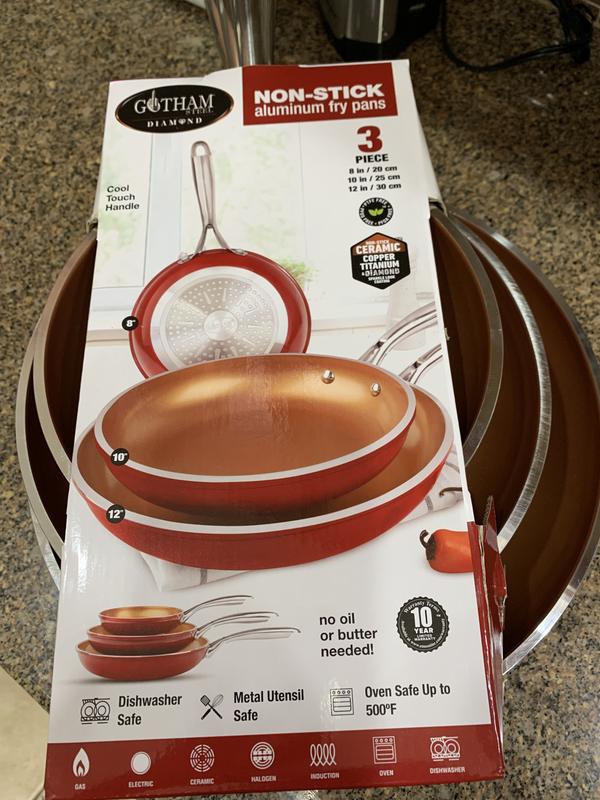 Gotham Steel 3 Pack Nonstick Red Fry Pan Set - 8'' 10'' And 12'' : Target