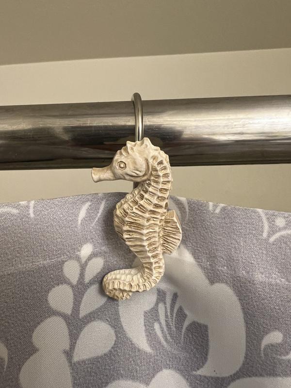 bacova guild born to fish shower curtain hooks Juvale Seashell Shower Curtain Hooks - 12-Pack, Stainless Steel, 2 x 2.4  in, Mediterranean Style - Beach Theme & Coastal Decor - Seahorse & Starfish  Designs - Rust-Proof Rings for Bathroom Decor, Color: White