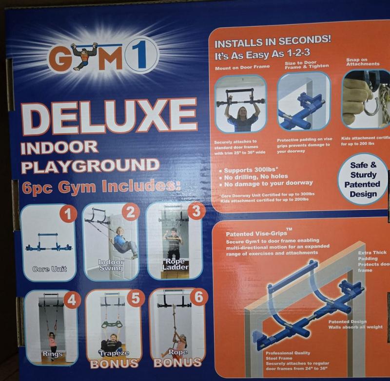 Gym1 - Kit De Gym Enfant Pour Porte - 6 Pièces : Balançoire, Anneaux, Trapèze, échelle, Corde, Barre De Traction - Charge Max 300 Lbs - Dès 3 Ans