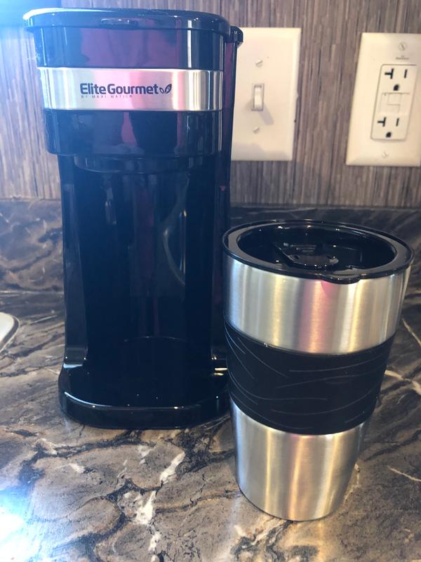 Elite Gourmet Single Serve Personal Coffee Maker with Stainless Steel Travel Mug