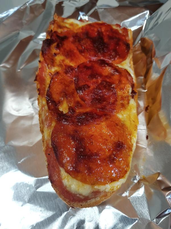 French bread pizza cooked to perfection.