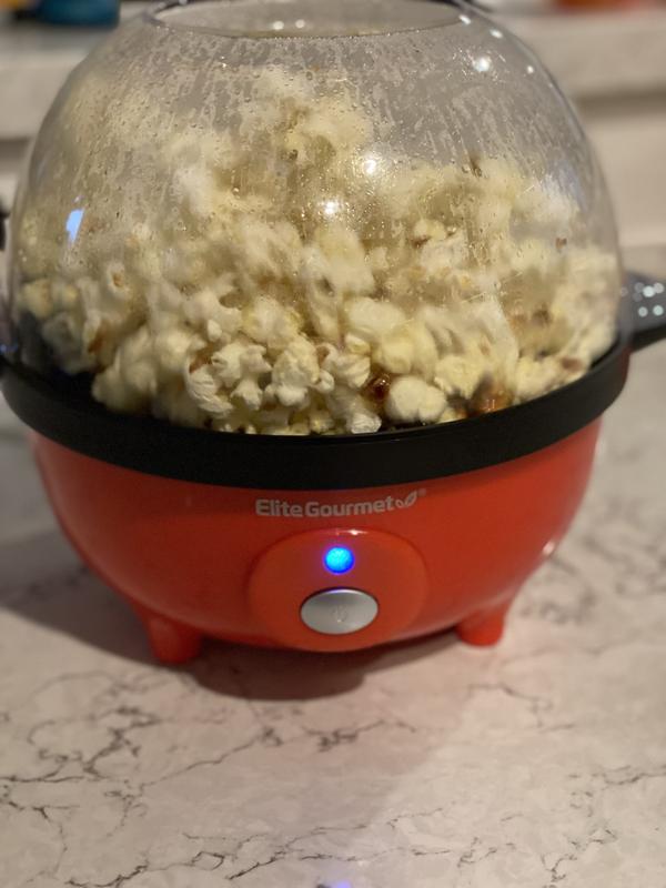 Elite Gourmet EPM330M Automatic Stirring 3Qt. Popcorn Maker Popper, Hot Oil  Popcorn Machine with Measuring Cap & Built-in Reversible Serving Bowl
