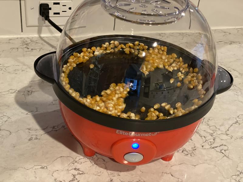 Elite Gourmet EPM330M Automatic Stirring Popcorn Maker Popper Electric Hot Oil Machine with Measuring Cap & Built-in Reversible Serving Bowl Great