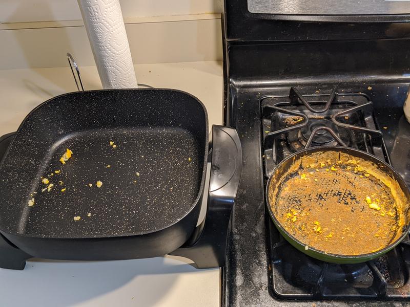 Eggs in my old skillet versus the electric skillet
