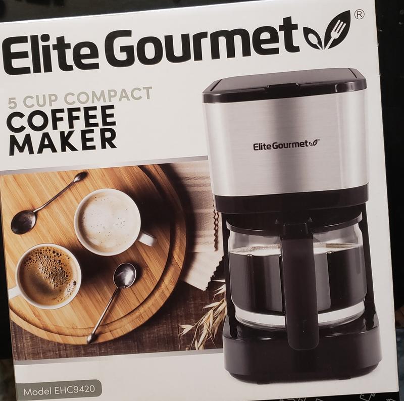 Elite Gourmet 5-Cup Glass Carafe Coffee Maker w/ Pause and Serve