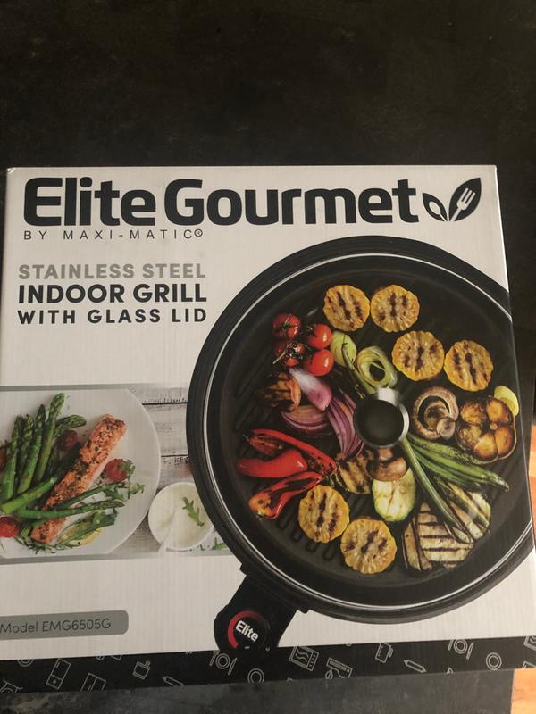 Best Buy: Elite Gourmet 12 Deluxe Indoor Grill W Tempered Glass Lid,  Stainless Steel Black EMG6505G