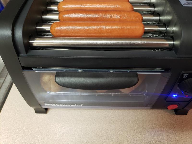 Savor the taste of ballpark hot dogs in the comfort of your own home with  the Elite Cuisine Hot Dog Roller/Toaster Oven!…