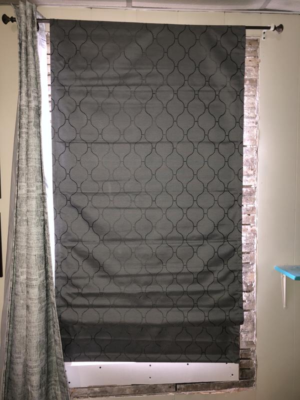 Draped over curtain rod because my window was just installed and the interior trim isn’t finished yet.