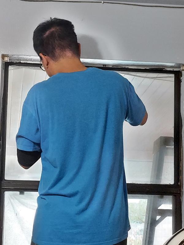 cleaning the top of our window sill