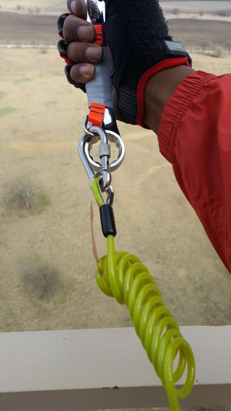 In action, at height.