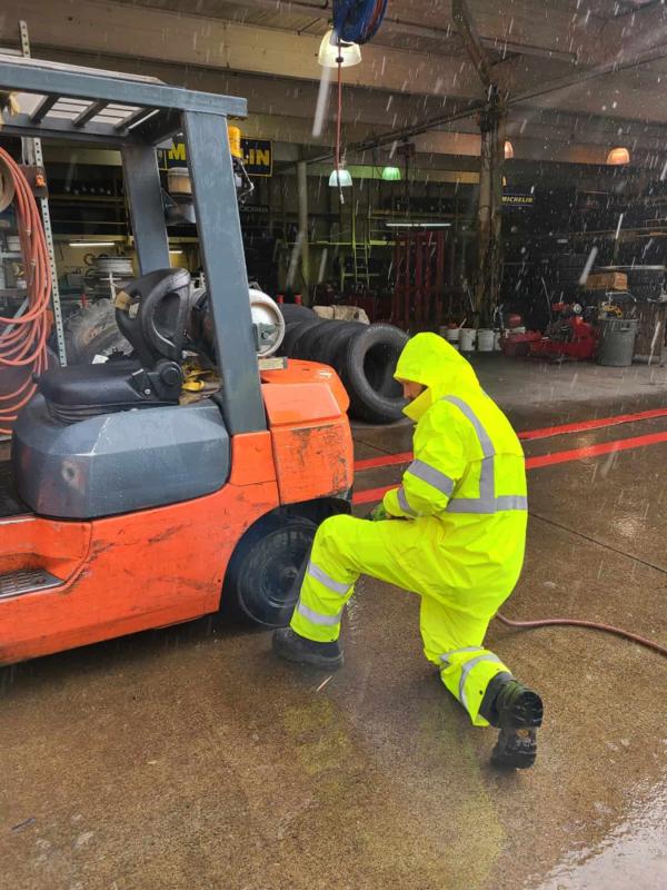 Man working in rain jacket