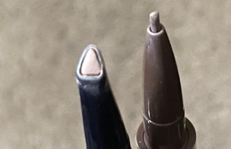 Left is discontinued brow pencil. Right is the new garbage pencil that breaks with each stroke.