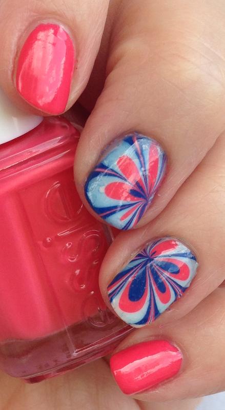 Cute as a Button Mani with Water Marble Accent Nails
