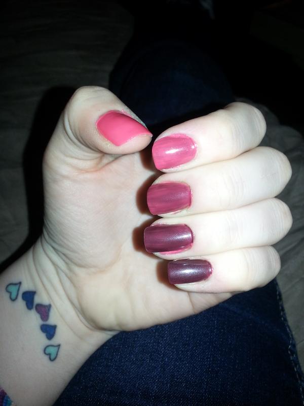 I used it on all five fingers, but my index-pinky have a darkening polish in various layers. It's by itself on my thumb.